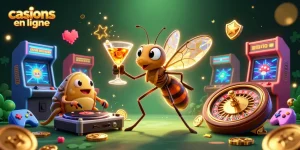 Jouez aux casinos en ligne avec cette illustration dynamique de mascotte amusante et éléments de jeu