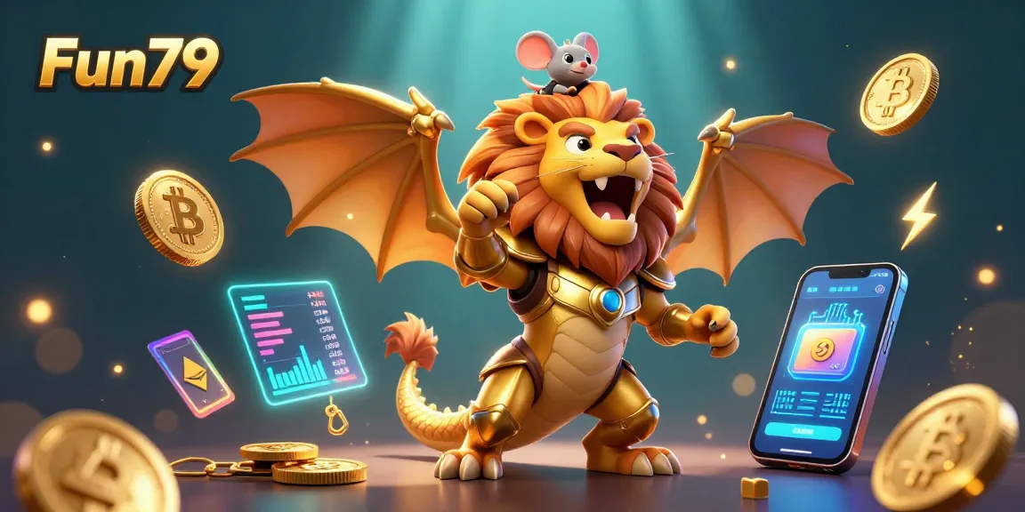 Engage in thrilling gaming adventures with Fun79 at the heart of this vibrant 3D casino scene.