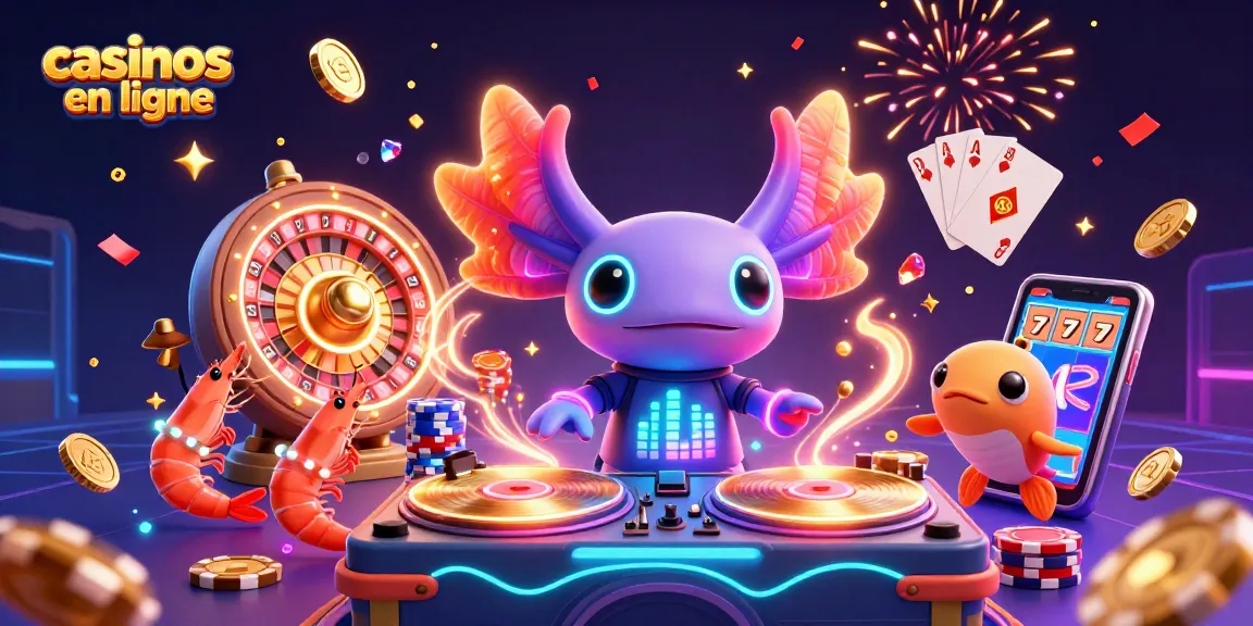 Les casinos en ligne brillent avec un DJ axolotl aux couleurs néon et une scène festive captivante.